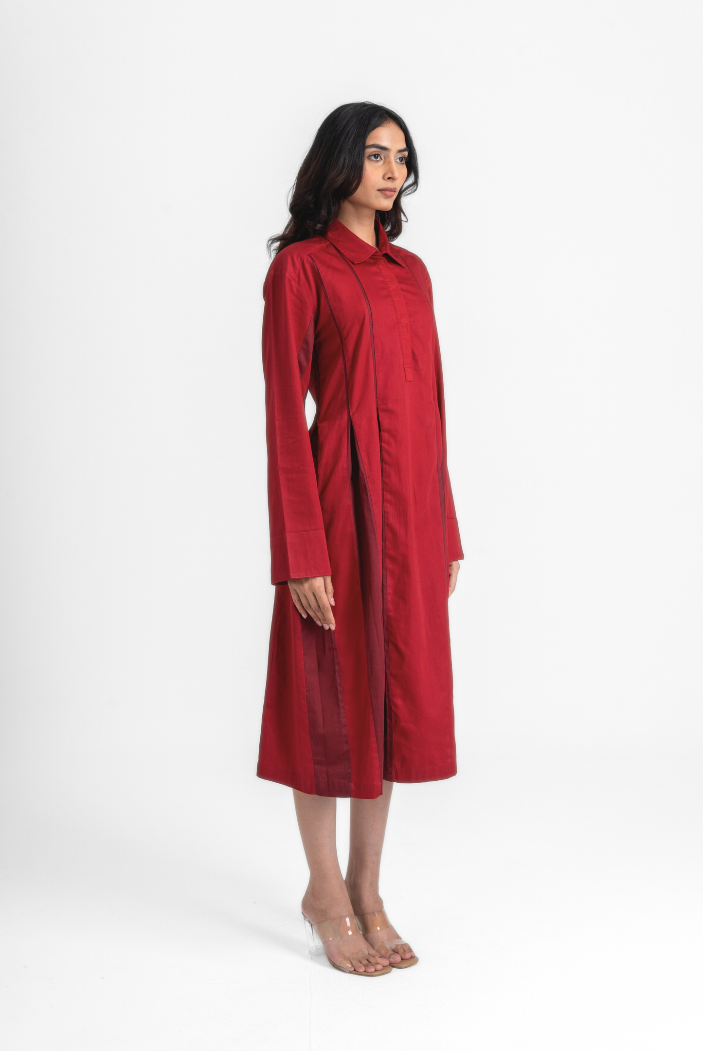 Open Pleat Long Dress