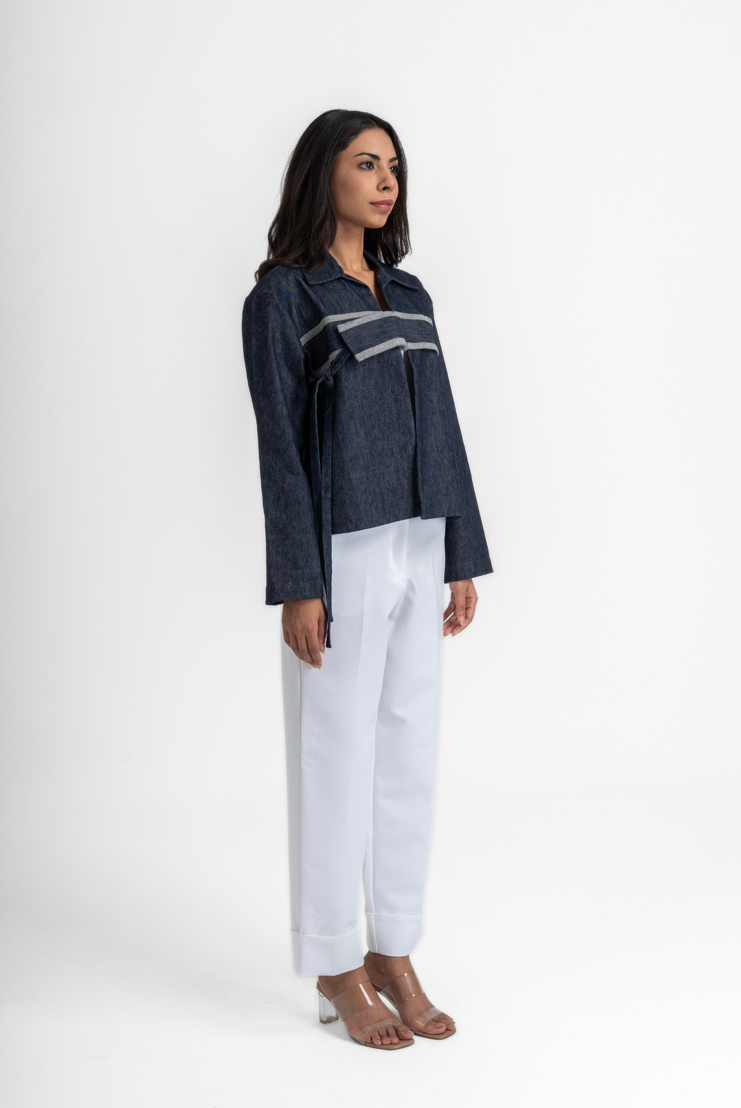 Centre Panel Tie-up Shacket - Denim