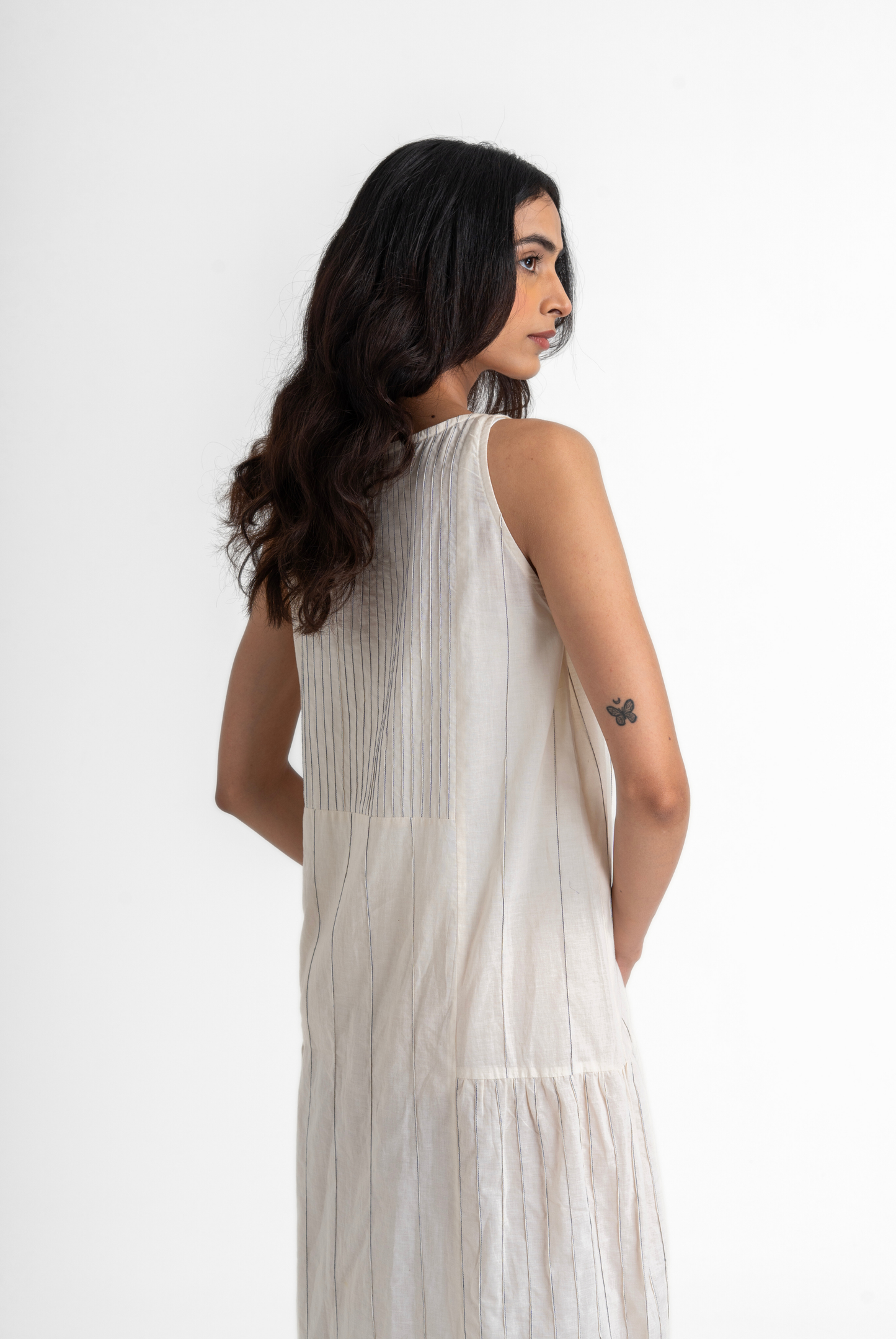 Pin tuck Gathered Dress - Mulmul