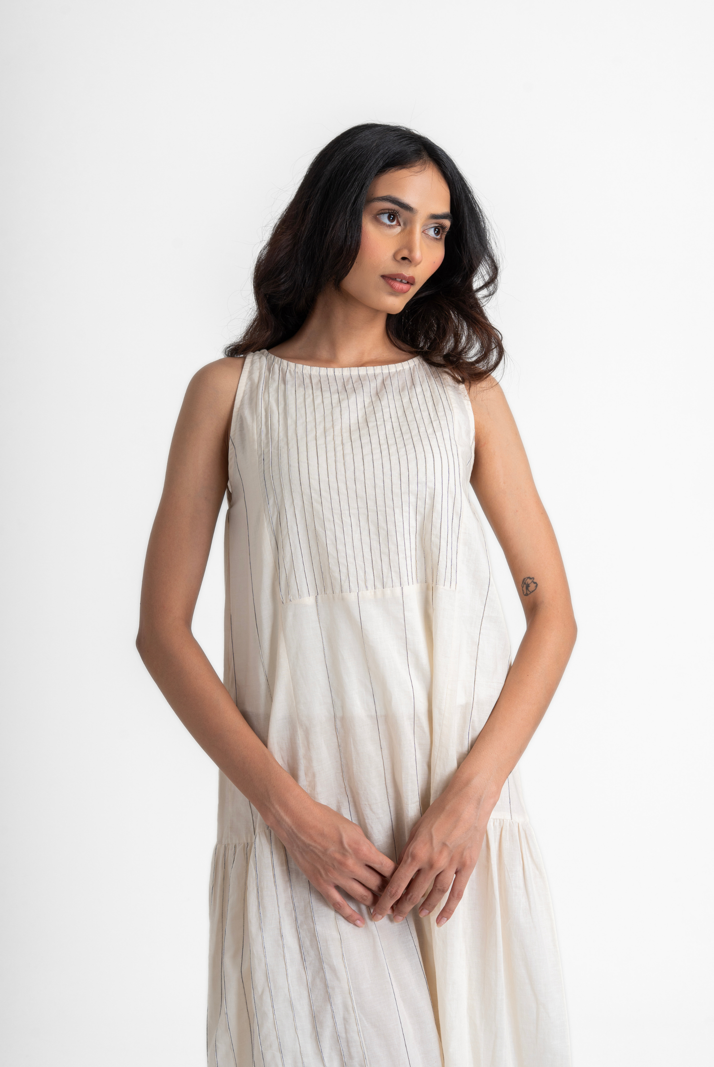 Pin tuck Gathered Dress - Mulmul