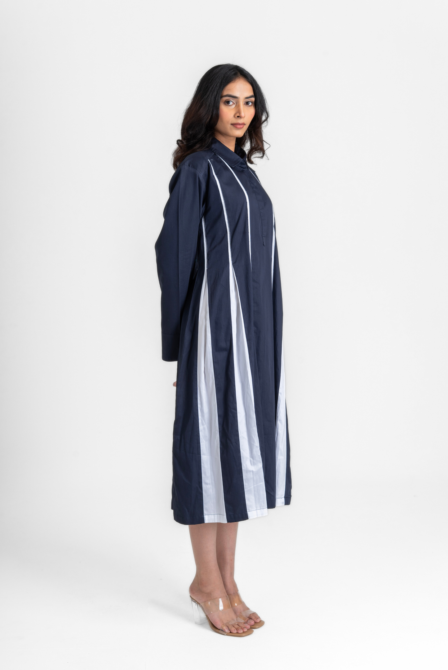 Open Pleat Long Dress