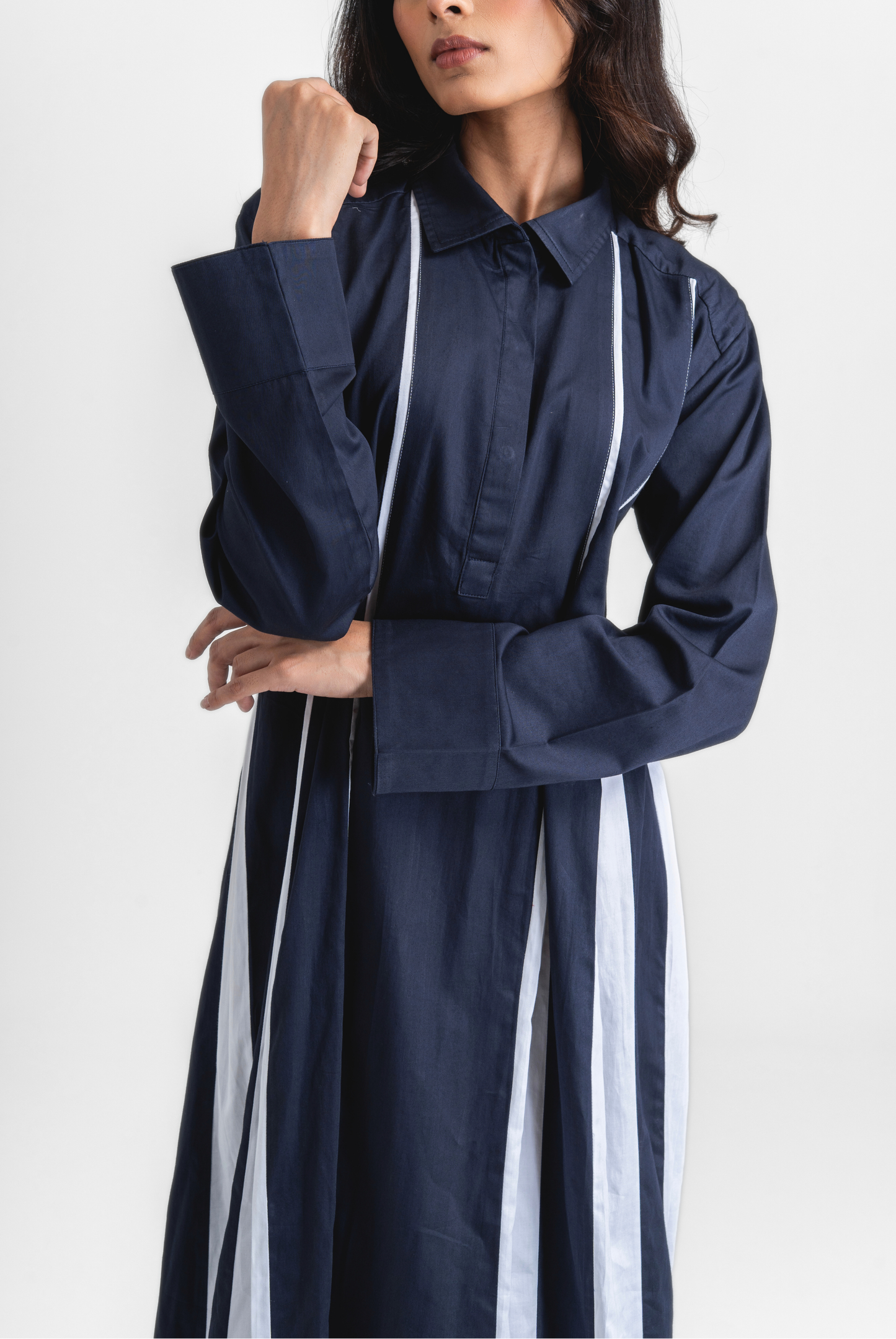 Open Pleat Long Dress
