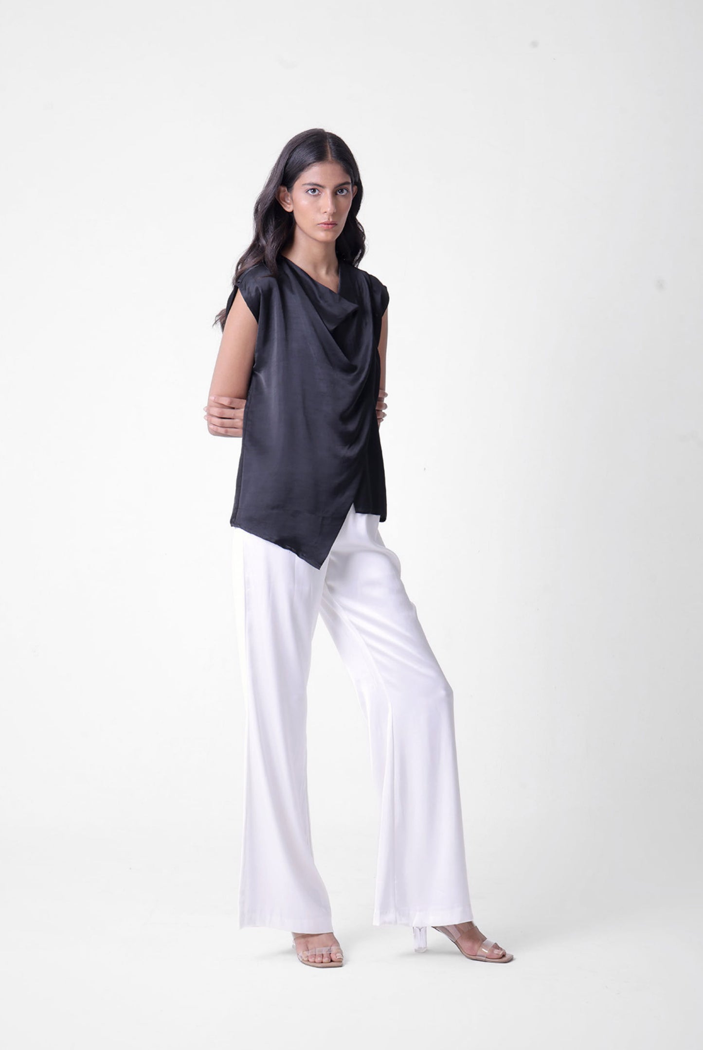 Cross Layer Cowl Top in Black