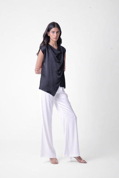 Cross Layer Cowl Top in Black