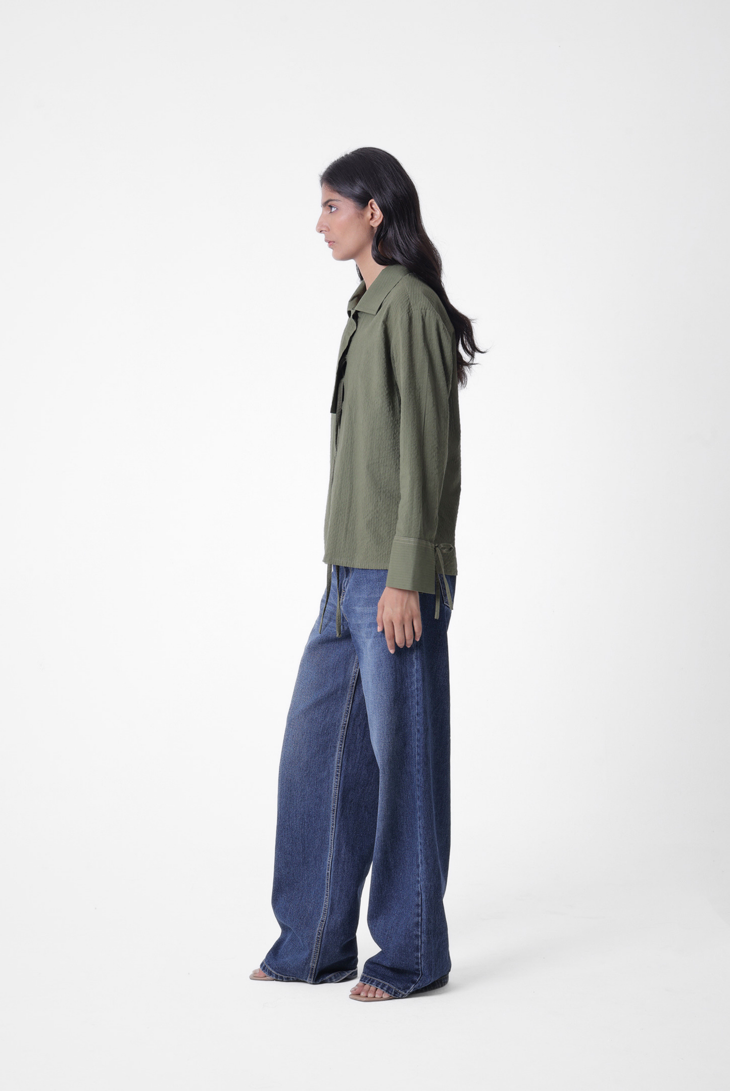 Lace-up Seersucker Shirt