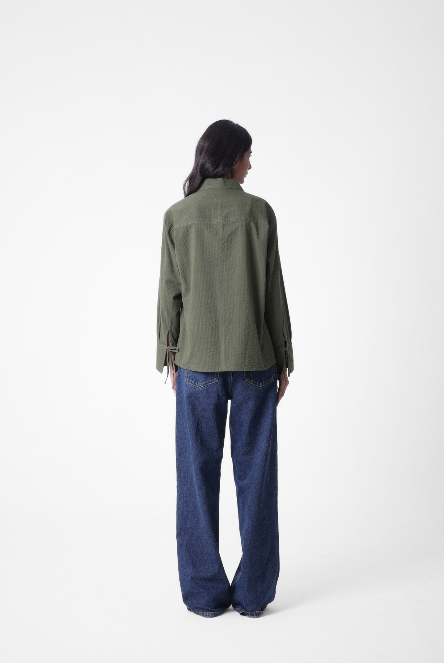 Lace-up Seersucker Shirt