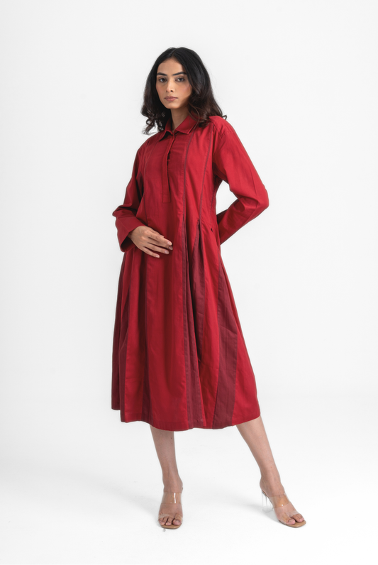 Open Pleat Long Dress