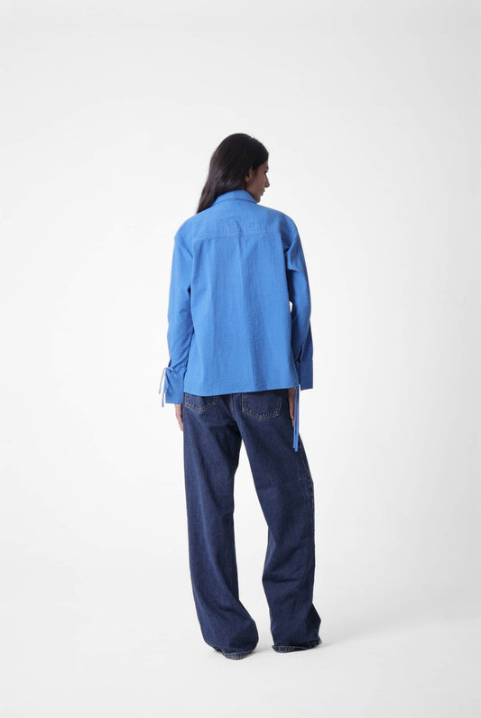 Lace-up Seersucker Shirt