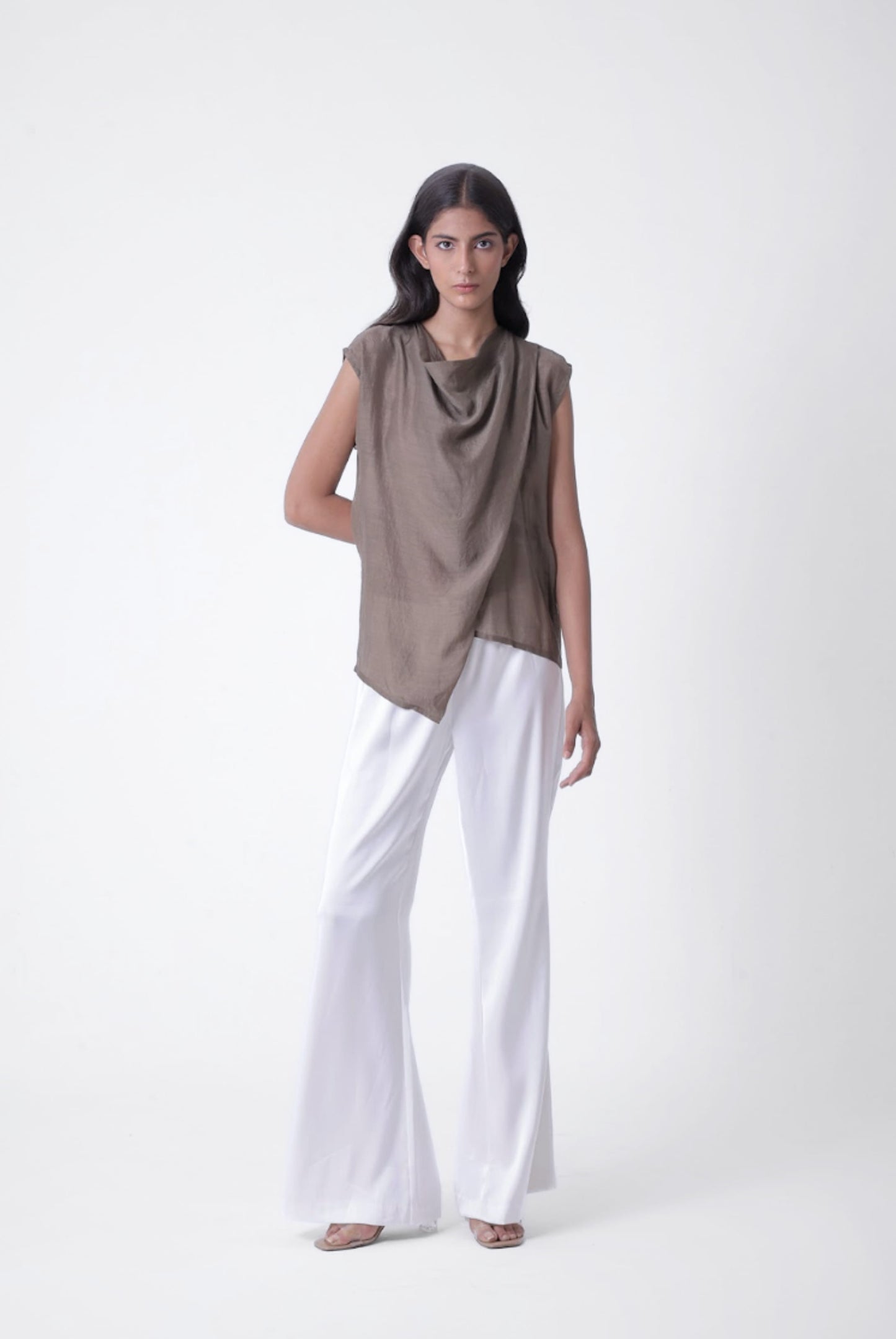 Cross Layer Cowl Top in Olive