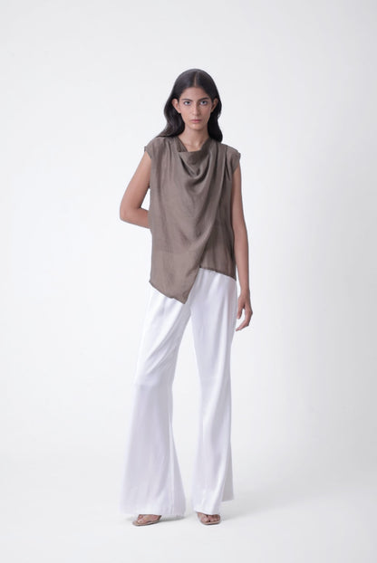 Cross Layer Cowl Top in Olive