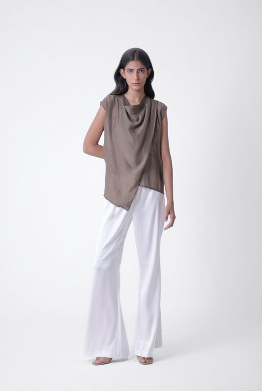 Cross Layer Cowl Top in Olive