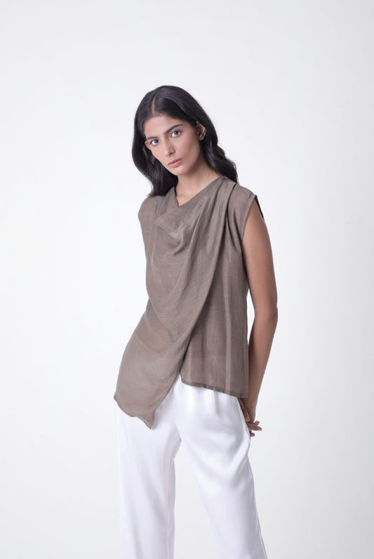 Cross Layer Cowl Top in Olive
