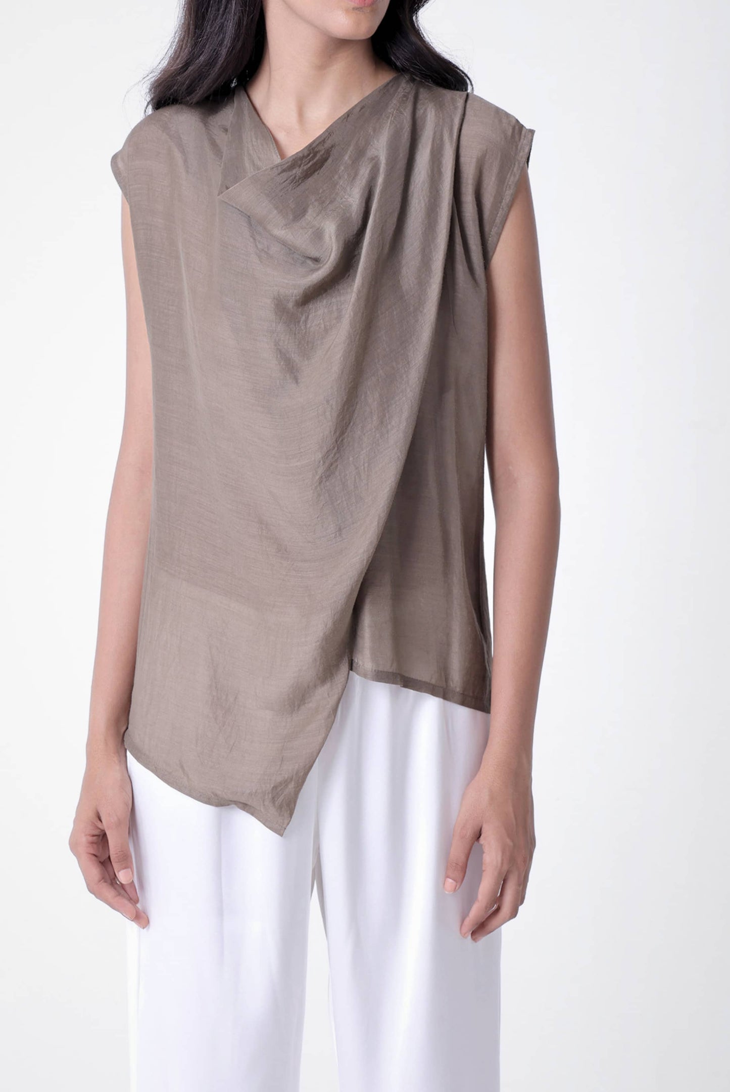 Cross Layer Cowl Top in Olive
