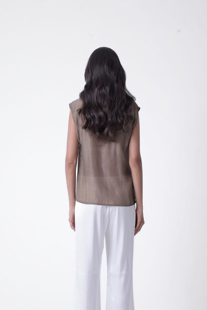 Cross Layer Cowl Top in Olive