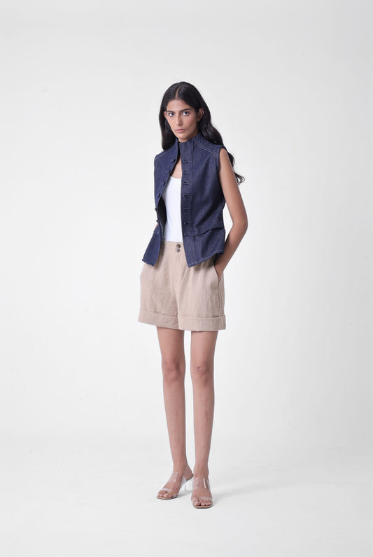 High Neck Lace-up Vest in Denim