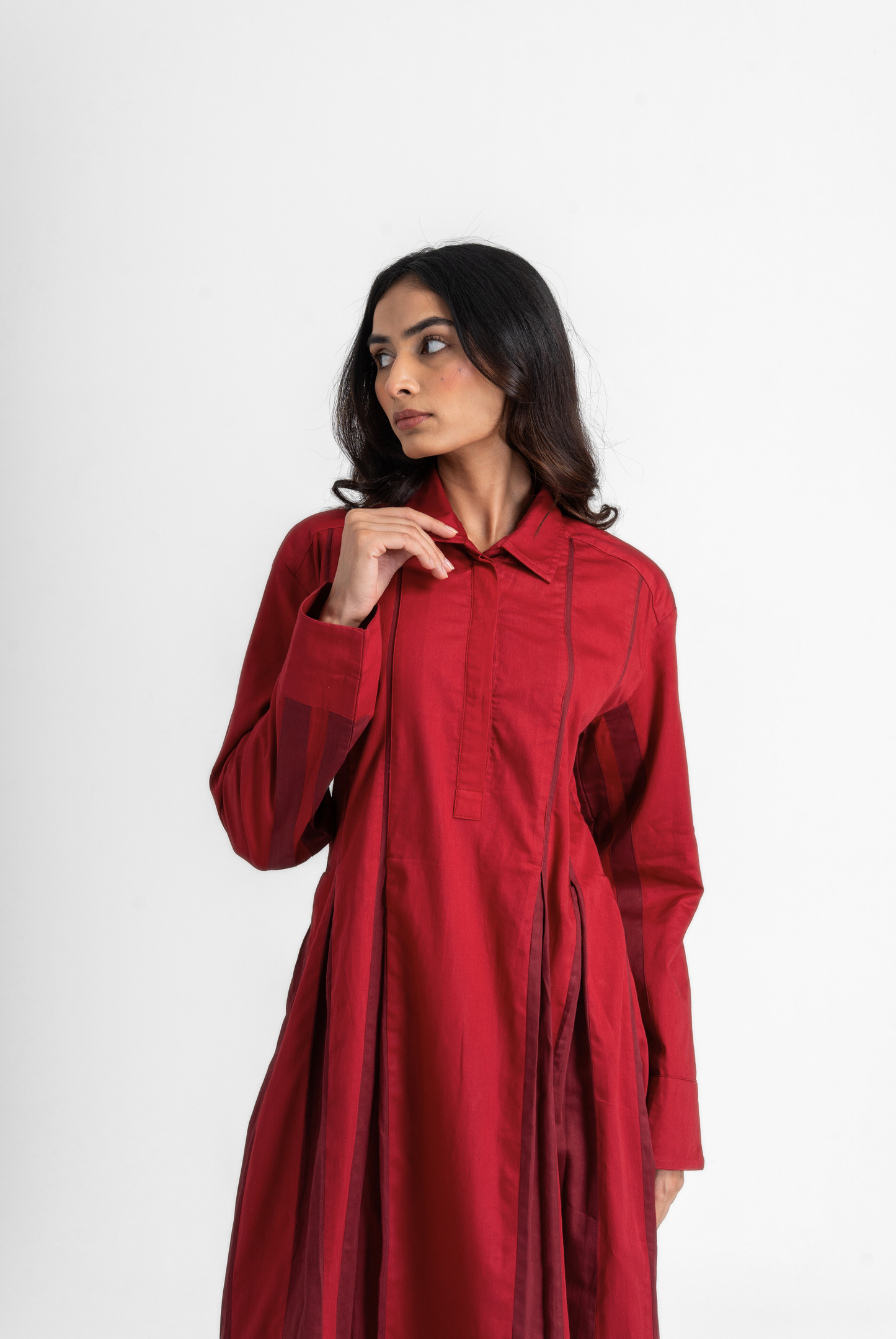 Open Pleat Long Dress