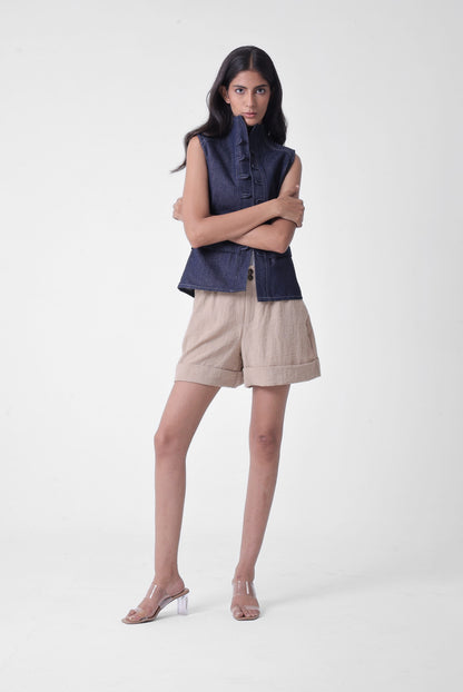 High Neck Lace-up Vest in Denim