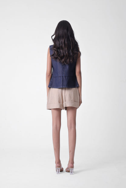High Neck Lace-up Vest in Denim