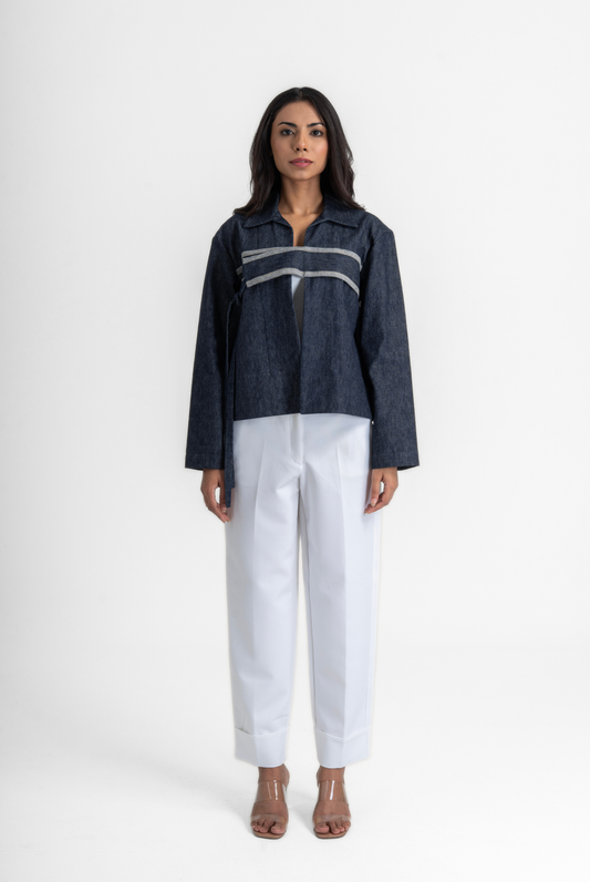 Centre Panel Tie-up Shacket - Denim