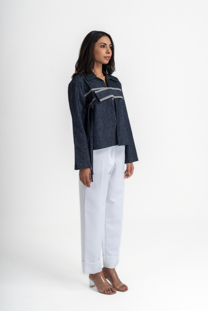 Centre Panel Tie-up Shacket - Denim