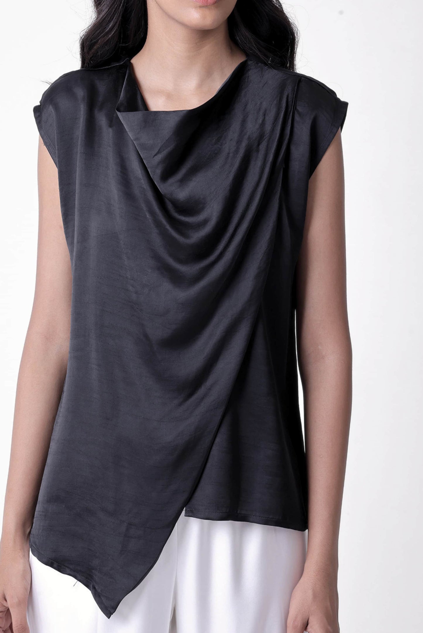 Cross Layer Cowl Top in Black