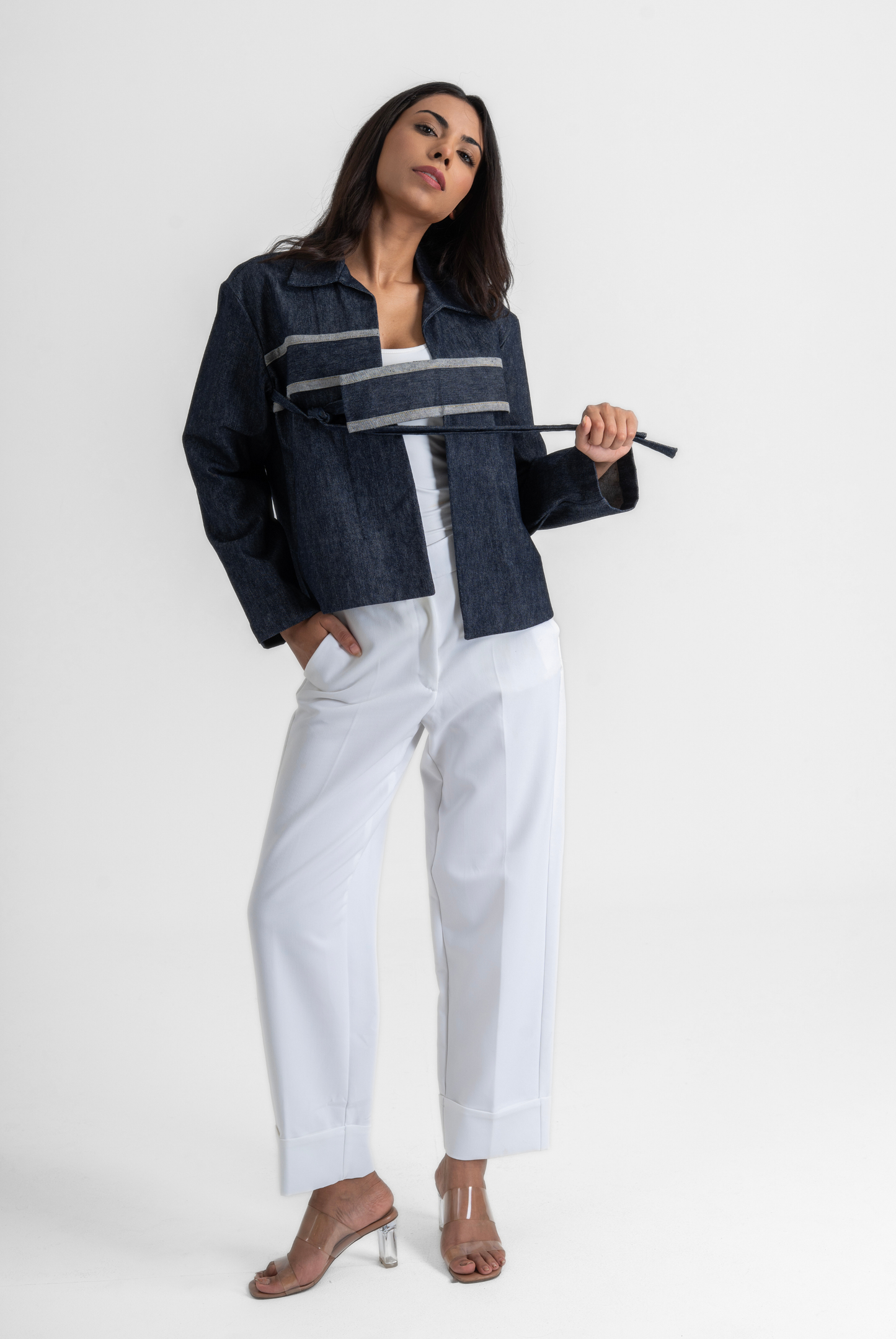 Centre Panel Tie-up Shacket - Denim