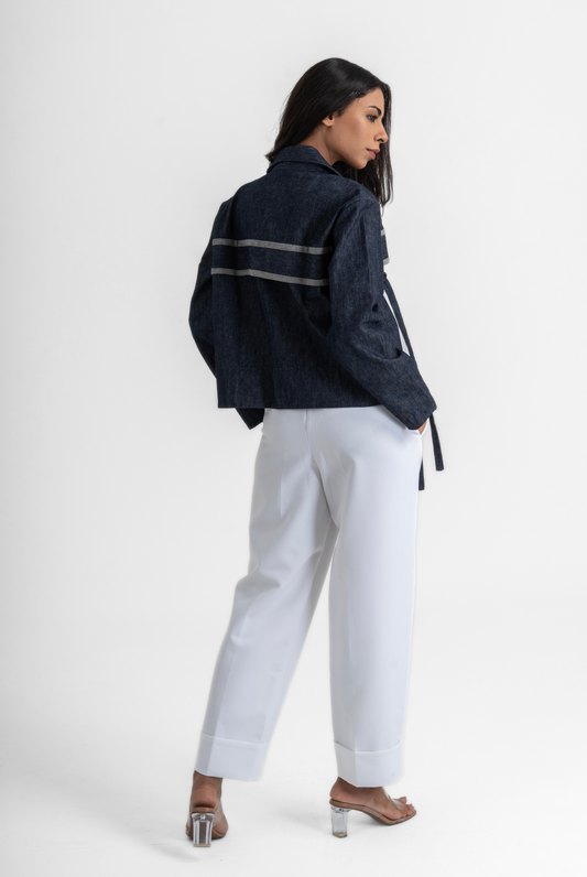 Centre Panel Tie-up Shacket - Denim