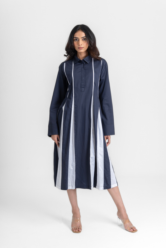 Open Pleat Long Dress